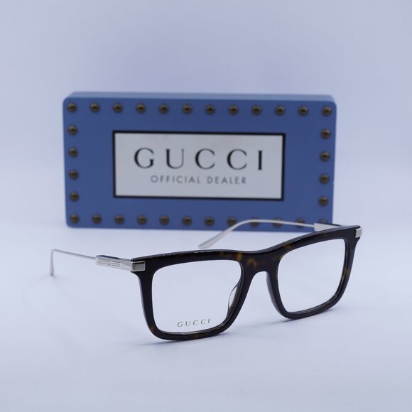 Gucci GG1438O 002 Square Eyeglasses 53mm Havana/Silver - Picture 1 of 12